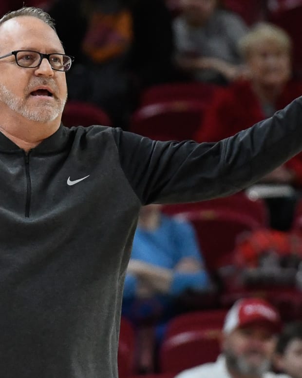 Razorbacks coach Mike Neighbors during game against Georgia